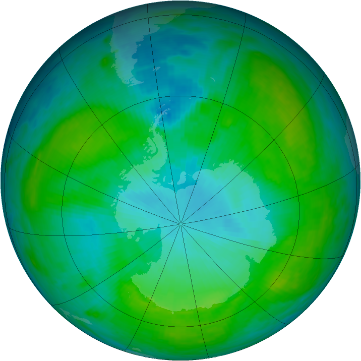 Antarctic ozone map for 24 January 1992